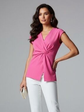 Zara Barbie Pink Flowy Casual Knotted V-Neck Blouse Blogger Favorite Size Large